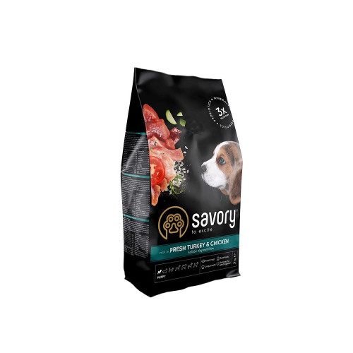 Корм сухий Savory Puppy rich in Fresh Turkey and Chicken для цуценят всіх порід зі свіжою індичкою і куркою