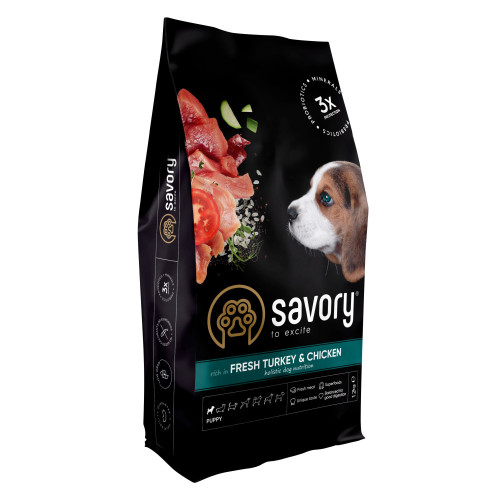 Корм сухий Savory Puppy rich in Fresh Turkey and Chicken для цуценят всіх порід зі свіжою індичкою і куркою