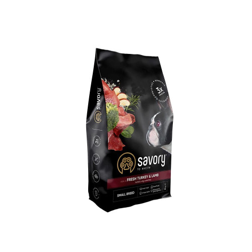 Корм сухой Savory Small Breed rich in Fresh Turkey and Lamb для взрослых собак мелких пород до 10 кг со свежей ягнятиной и индейкой
