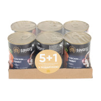 Набір 5+1 заводська упаковка Корм вологий Savory Dog All breeds Puppy Chicken rich in Rabbit паштет для цуценят усіх порід з кроликом 400 г