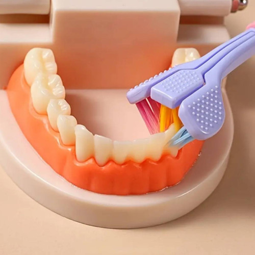 Зубна щітка для собак Todli, рожева, тристороння