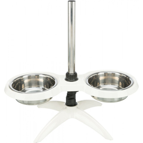 Подвійна миска Trixie для собак на регульованій підставці біла меламін/метал