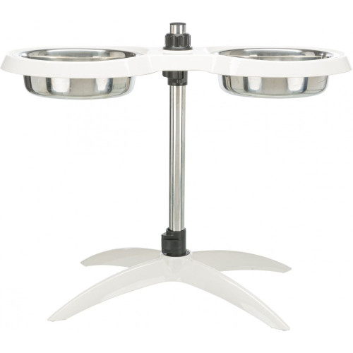 Подвійна миска Trixie для собак на регульованій підставці біла меламін/метал