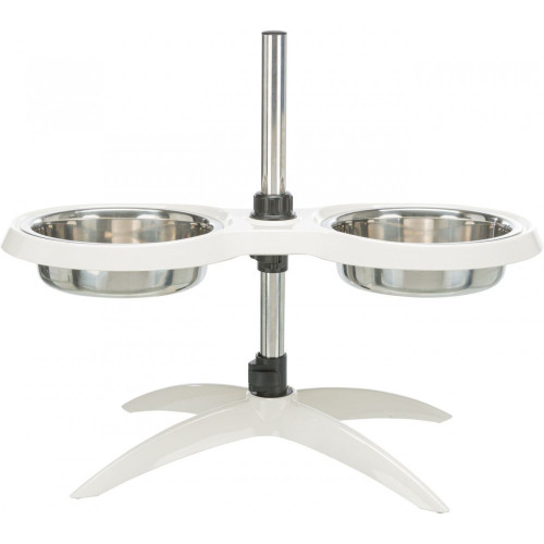 Подвійна миска Trixie для собак на регульованій підставці біла меламін/метал