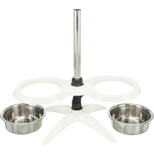 Подвійна миска Trixie для собак на регульованій підставці біла меламін/метал