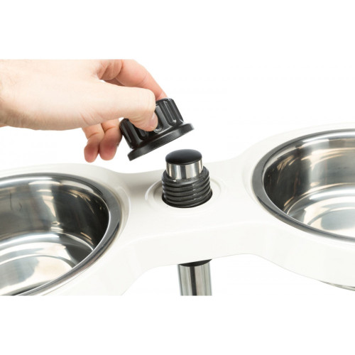 Подвійна миска Trixie для собак на регульованій підставці біла меламін/метал