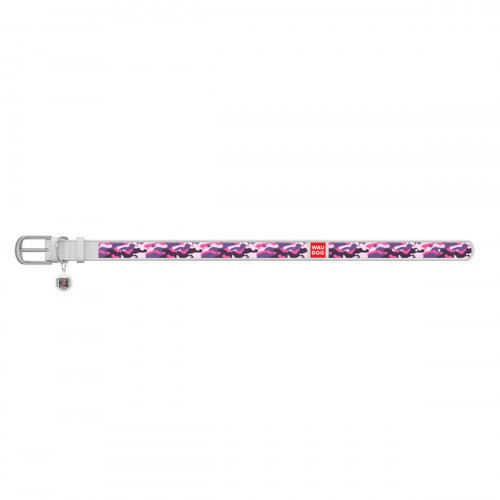 Ошейник WAUDOG Design с рисунком "Розовый камо", белая премиум кожа, металлическая пряжка