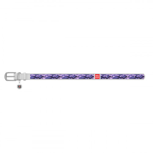 Ошейник WAUDOG Design с рисунком "Фиолетовый камо", белая премиум кожа, металлическая пряжка
