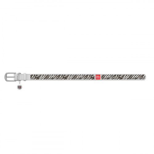 Ошейник WAUDOG Design с рисунком "Зебра", белая премиум кожа, металлическая пряжка