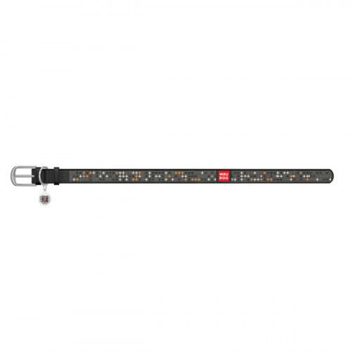 Ошейник WAUDOG Design с рисунком "Крестики", чёрная премиум кожа, металлическая пряжка