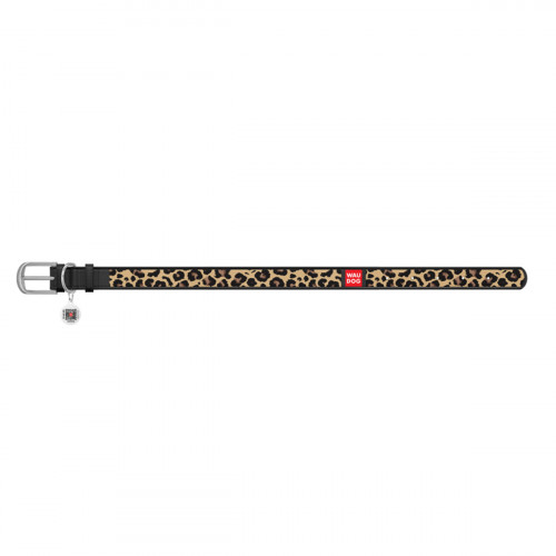 Ошейник WAUDOG Design с рисунком "Леопард", чёрная премиум кожа, металлическая пряжка