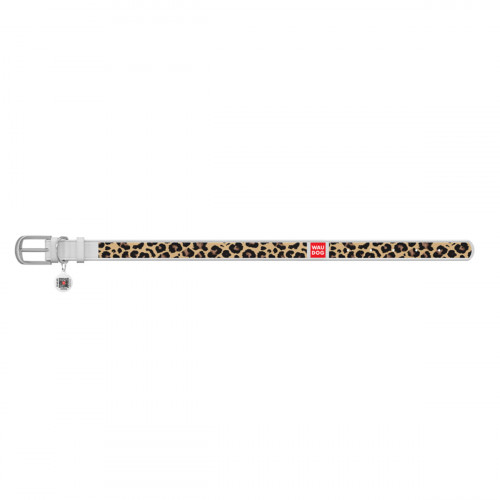 Ошейник WAUDOG Design с рисунком "Леопард", белая премиум кожа, металлическая пряжка