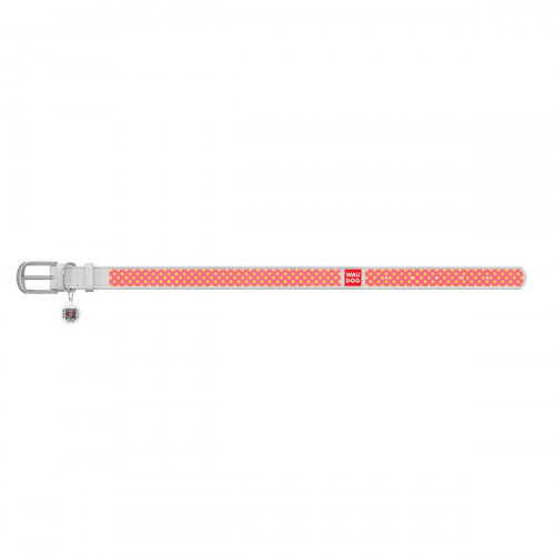 Ошейник WAUDOG Design с рисунком "Розовая полька", белая премиум кожа, металлическая пряжка