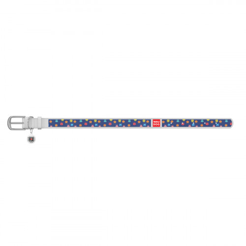 Ошейник WAUDOG Design с рисунком "Пиксели", белая премиум кожа, металлическая пряжка