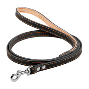 Кожаный поводок для собак Collar одинарный с прошивкой черного цвета, 122 см - фото 1