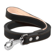 Шкіряний повідець для собак Collar подвійний з прошивкою, чорного кольору, 122 см - фото 1