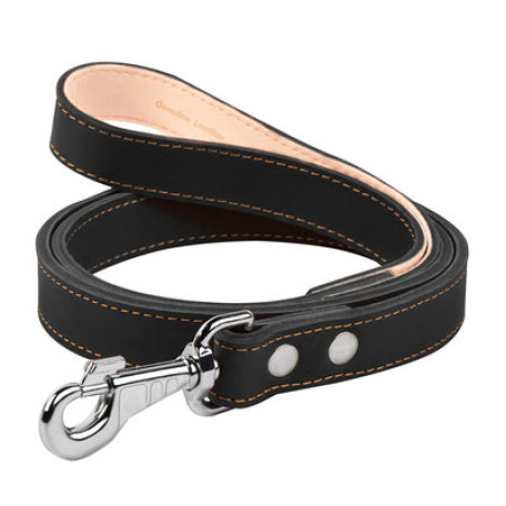 Шкіряний повідець для собак Collar подвійний з прошивкою, чорного кольору, 122 см