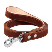 Шкіряний повідець для собак Collar подвійний з прошивкою, коричневого кольору, 122 см - фото 1