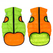 Легкая и теплая двухсторонняя куртка-жилетка для собак AiryVest, оранжево-салатовая