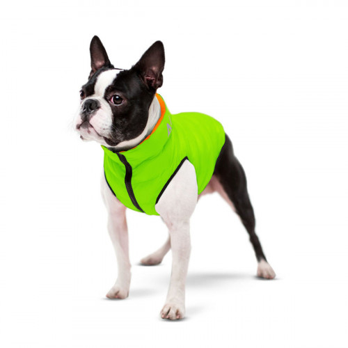Легкая и теплая двухсторонняя куртка-жилетка для собак AiryVest, оранжево-салатовая