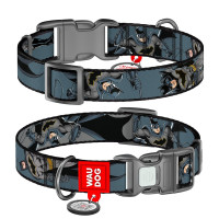 Ошейник для собак нейлоновый WAUDOG Nylon с QR-паспортом, рисунок "Тень Бэтмена", пластиковый фастекс