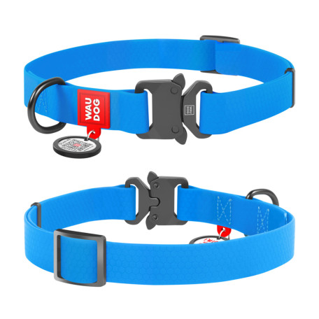 Нашийник для собак водостійкий WAUDOG Waterproof з QR-паспортом блакитного кольору