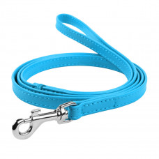 Кожаный поводок для собак WauDog Glamour голубого цвета, 122 см