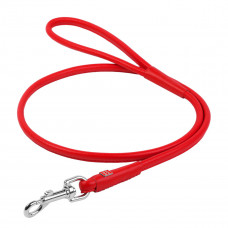 Круглый кожаный поводок для собак WauDog Glamour красного цвета, 122 см