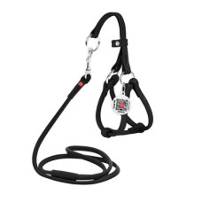 Кругла шкіряна шлея WAUDOG Glamour з повідцем для котів і дрібних собак Чорна