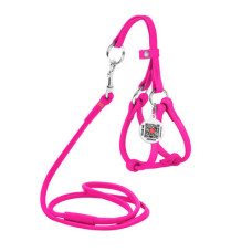 Кругла шкіряна шлея WAUDOG Glamour з повідцем для котів і дрібних собак Рожева