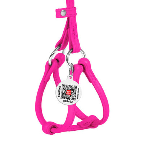 Кругла шкіряна шлея WAUDOG Glamour з повідцем для котів і дрібних собак Рожева