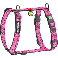 Шлея для собак анатомическая WAUDOG Nylon "Смайлы на розовом" с QR-паспортом