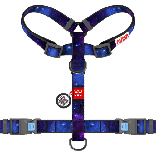 Шлея для собак анатомічна H-подібна WAUDOG Nylon "NASA21" з QR-паспортом