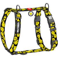Шлея для собак анатомічна H-подібна WAUDOG Nylon "Смайли на чорному" з QR-паспортом