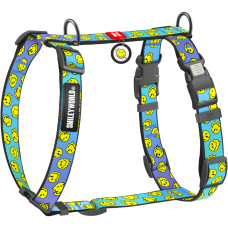 Шлея для собак анатомічна H-подібна WAUDOG Nylon "Смайли на блакитному" з QR-паспортом