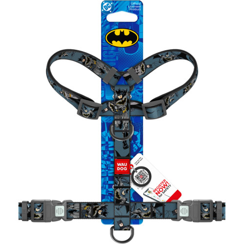 Шлея для собак анатомічна H-подібна WAUDOG Nylon "Тінь Бетмена" з QR-паспортом