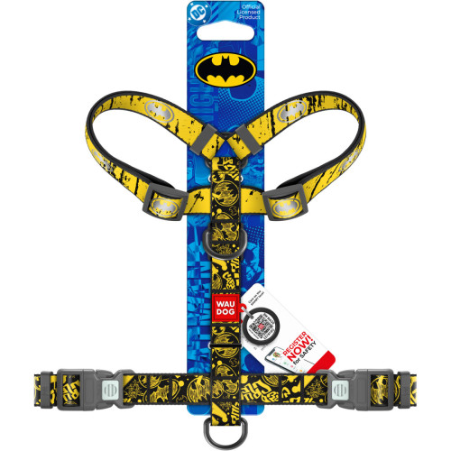 Шлея для собак світловідбивна анатомічна WAUDOG Nylon "Бетмен Ескіз" з QR-паспортом