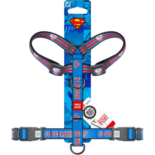 Шлея для собак світловідбивна анатомічна WAUDOG Nylon "Супермен Ретро" з QR-паспортом