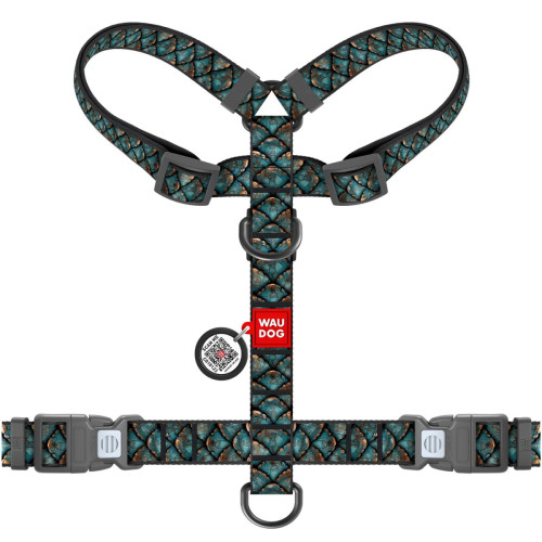 Шлея анатомічна WAUDOG Nylon з малюнком Луска (з двома фастексами та QR паспортом)