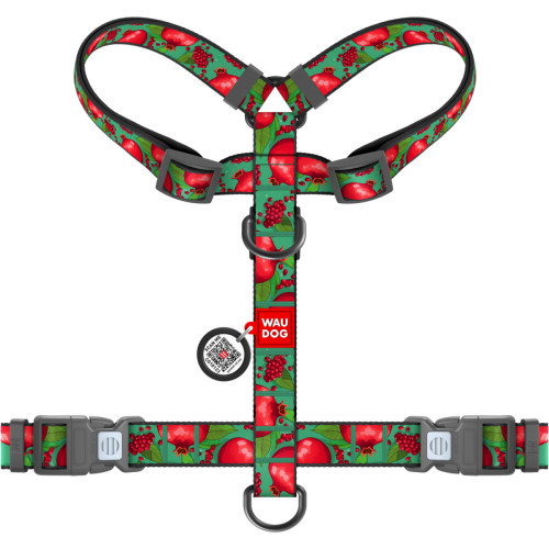 Шлея для собак анатомічна H-подібна WAUDOG Nylon "Гранати" з QR-паспортом