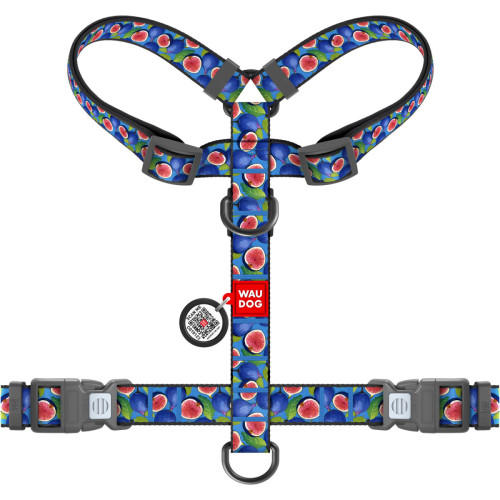 Шлея для собак анатомічна H-подібна WAUDOG Nylon "Інжир" з QR-паспортом