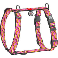 Шлея для собак анатомічна H-подібна WAUDOG Nylon "Банани на рожевому" з QR-паспортом