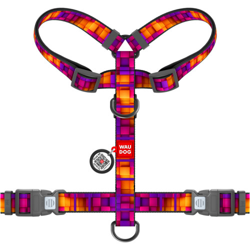 Шлея для собак анатомічна H-подібна WAUDOG Nylon "Куби 3Д" з QR-паспортом