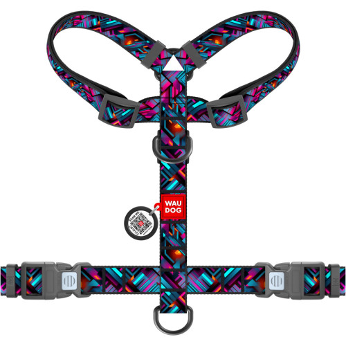 Шлея для собак анатомічна H-подібна WAUDOG Nylon "Нескінченні світи" з QR-паспортом