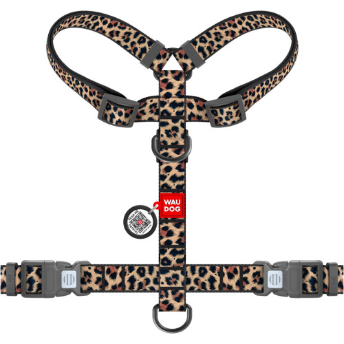 Шлея анатомічна WAUDOG Nylon Леопард з двома фастексами та QR паспортом
