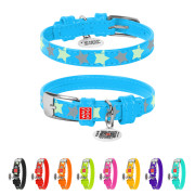Ошейник для собак кожаный Collar WAUDOG Glamour светонакопительный голубого цвета с QR паспортом - фото 5