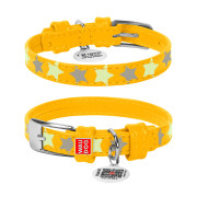 Нашийник для собак шкіряний Collar WAUDOG Glamour світонакоплювальний жовтого кольору з QR паспортом - фото 1