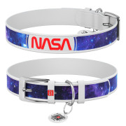 Нашийник для собак шкіряний WAUDOG Design з QR-паспортом, малюнок «NASA21», біла шкіра - фото 1