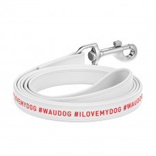 Поводок для собак кожаный WauDog Design белого цвета "Я люблю свою собаку", 122 см