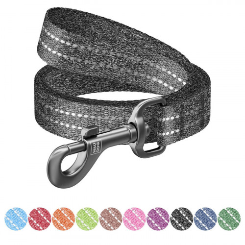 Поводок для собак из восстановленного хлопка WAUDOG Re-cotton светоотражающий, серого цвета (150-500 см)